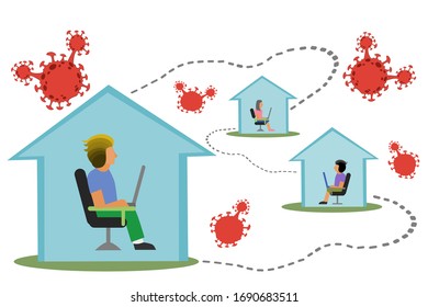 Coronavirus concept,home workers through social midia outdoors with the spread of covid-19 virus,idea stopped spreading covid-19.