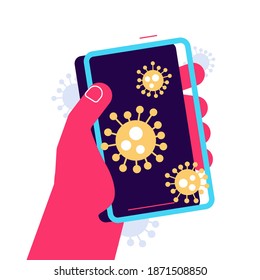 Coronavirus contamination, microbes on a smartphone surface, germs spreading prevention