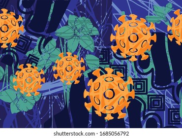 Corona-virus. Corona Batik motif, this Indonesian batik motif, marks the beginning of 2020, there is a corona virus outbreak that is shocking the world. Vector