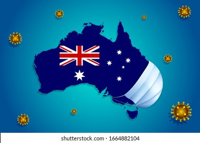 Coronavirus or Corona virus concept for Australia. Australia in a medical mask protects itself from nCoV