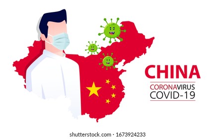 Coronavirus / Corona virus concept. china put mask to fight against Corona virus. Concept of fight against virus. Many Virus attack isolated on blue sky background.