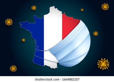 Coronavirus or Corona virus concept for France. France in a medical mask protects itself from COVID-19