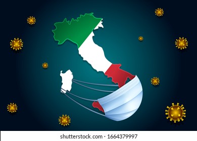 Coronavirus or Corona virus concept. Italy in a medical mask protects itself from COVID-19