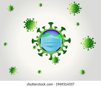 Coronavirus or Corona virus concept. world or earth put mask to fight against Corona virus.World fight against corona virus,COVID 19 virus attack concept.