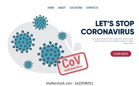 Coronavirus CoV. Template for website, landing page with call to stop virus. health and medicine concept. Flat vector illustration.