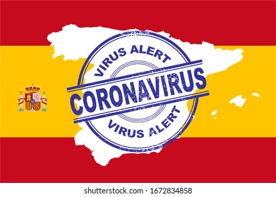 Coronavirus. Covic-19 alert in Spain. vector illustration with Spain flag background and map of spain. Spain map silhouette
