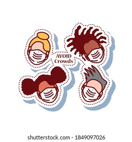 coronavirus covid 19, avoid crowds prevention vector illustration sticker icon