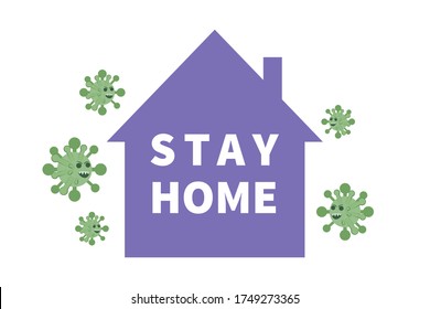 Coronavirus, covid 19 campaign flat design to stay at home, stay safe. sticker.
