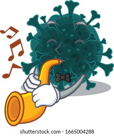 Coronavirus COVID 19 cartoon character design playing a trumpet