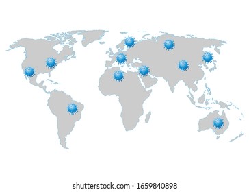 The coronavirus COVID -19 disease spread to the world. The world map illustration.