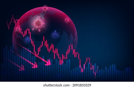 coronavirus covid 19 graph affects crisis and loss global economy and business finance coronavirus weakenconcept s economy coronavirus bar graph blue background image