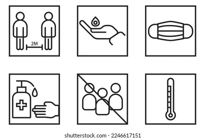 Coronavirus Covid 19 line icons are set isolated on white. 
