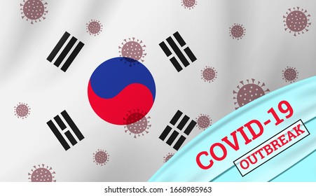coronavirus covid 19 máscara protectora de brotes en el fondo de la bandera de Corea del Sur ilustración vectorial