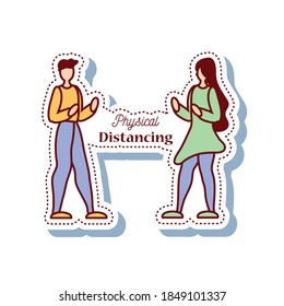 coronavirus covid 19, physiscal distancing vector illustration sticker icon