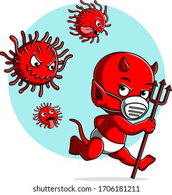 Coronavirus covid 19 pursue devil baby of illustration