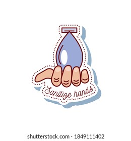coronavirus covid 19, sanitize hands vector illustration sticker icon