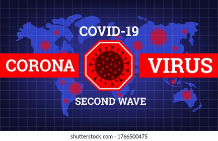 coronavirus covid 19 second wave outbreal world map vector illustration