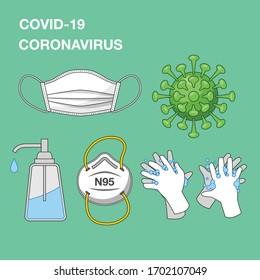 coronavirus covid 19 vector isolated illustrated icons with hygiene instructions for health care and prevention information