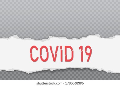 Coronavirus, covid - 19 written on white torn paper with soft shadow is on squared background. Vector illustration