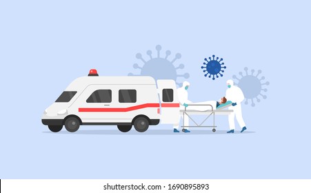 Coronavirus Covid 2019. First Aid. Ambulance. Medical staff. Vector