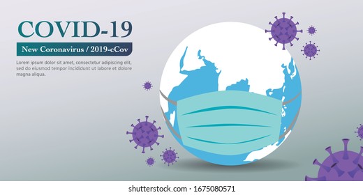Coronavirus, Covid-19, 2019-ncov hygiene promotion with wearing mask. A global wearing mask to protect itself from the virus, Vector EPS10