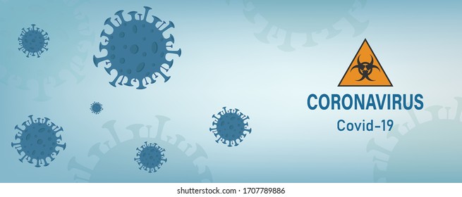 Coronavirus Covid-19 2019-nCoV. illustration poster. Background with virus cells. horizontal banner, poster, header for website.Concept of dangerous Covid-19 pandemic poster. Vector design.