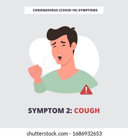 Coronavirus (Covid-19, 2019-nCov) symptoms infographics. Identification of coronavirus infection. Man is coughing. Vector flat illustrations of coronavirus manifestation.