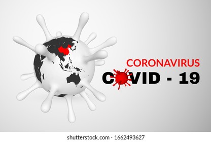 Coronavirus Covid-19, 2019-nKoV. 3d illustration of virus unit. World pandemic concept. Vector illustration.