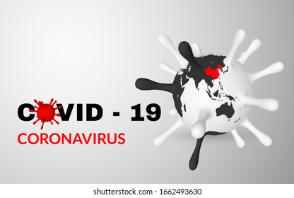 Coronavirus Covid-19, 2019-nKoV. 3d illustration of virus unit. World pandemic concept. Vector illustration.