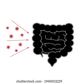 Infecciones del coronavirus, intestinos de ataque de Covid-19. Ilustración plana simple