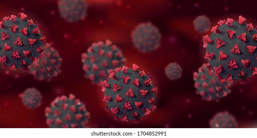 Coronavirus COVID-19 background with realistic microscopic 3D virus cell. 2019-nCoV Corona virus outbreaking and Pandemic concept.Vector illustration