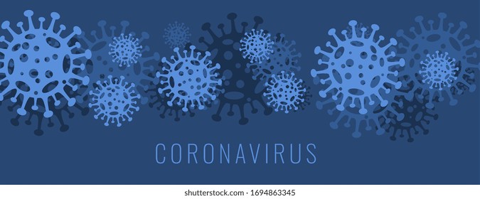 coronavirus covid-19 banner with virus cell in blue color