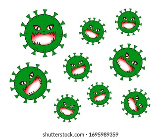 Coronavirus COVID-19 Cartoon Character  on White Background.Fly Germ Virus Infection and Micro Bacteria.
