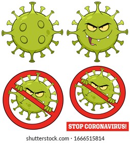 Coronavirus (COVID-19) Cartoon Character of Pathogenic Bacteria Design Set 2. Vector Collection Isolated On White Background