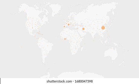 Coronavirus COVID-19 cases on world map. Countries by number of confirmed COVID-19 cases. Easy to edit map. Infographics design. Data source WHO, 28 February 2020.