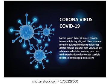Coronavirus or covid-19 cell in vector design on dark blue background. Corona virus from wuhan outbreak over the world so dangerous than flu, sars and flu bird. Virology, medical and health concept.