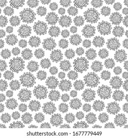 Coronavirus COVID-19 cells seamless pattern vector illustration. Virus bacteria background isolated on white