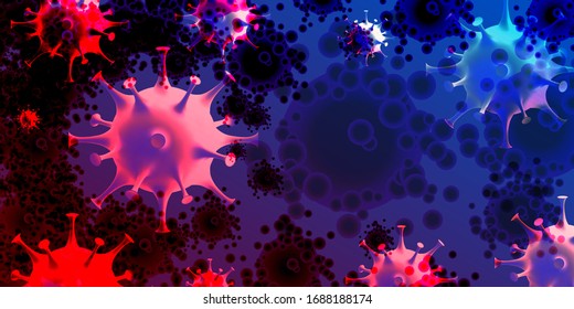 Coronavirus COVID-19 concept illustration. Wuhan virus from China. Abstract coronavirus 3d models destroy the lungs on red blue futuristic background. Deadly type of virus 2019-nCoV. Vector illustrate