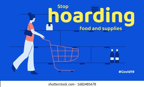 Coronavirus or Covid-19 disease, woman shopping at vacant supermarket, stop hoarding food and supplies concept