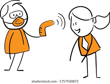 Coronavirus and covid-19 . Doctor using thermometer to scan the patient for covid-19 protection.
Girl and boy Hand drawn doodle line art cartoon design character. Health care and medicine.