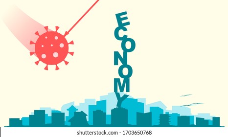 Coronavirus COVID-19 Economy Impact to World Global Financial Crisis, Recession and Great Economic Depression in Wrecking Demolition Destroy Ball Illustration. Can be Used for Web, Infographic & print