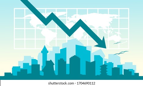 Coronavirus COVID-19 Economy Impact to World Global Financial Crisis, Recession and Great Economic Depression & Company Corporation Graph Stats Illustration. Can be Used for Web, Infographic & print