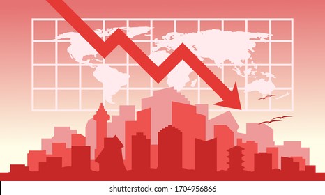 Coronavirus COVID-19 Economy Impact to World Global Financial Crisis, Recession and Great Economic Depression & Company Corporation Graph Stats Illustration. Can be Used for Web, Infographic & print