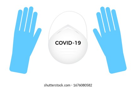 Coronavirus or Covid-19 epidemic concept. Safety mask and protective gloves isolated on white background