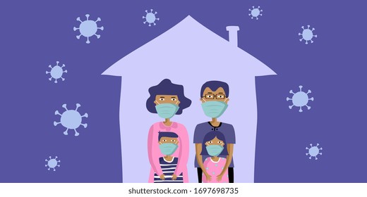 Coronavirus COVID-19. A family using mask to prevent corona. Stay at home. to cut off the spread of the virus. Covid-19 Coronavirus concept. Danger virus vector illustration.