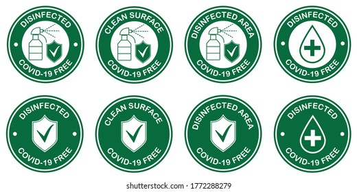 Coronavirus covid-19 free zone, area. Round sign, symbol for disinfected areas, surfaces of covid-19. Vector illustration isolated on white background for templates, baners, posters, stickers.
