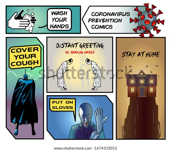 Coronavirus Covid19 Funny Comic Style Info Stock Vector Royalty Free 1674333052