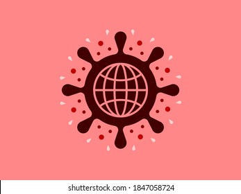 Coronavirus Covid-19 Global Epidemic Logo Banner with Global Coronavirus Bacteria Cell Icon Vector Design