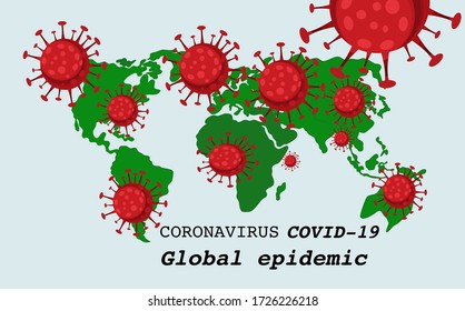 coronavirus covid-19 Global epidemic virus vector spread world wide on green world map on blue background vector  