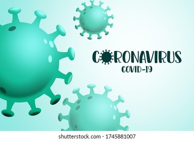 Coronavirus covid-19 green vector banner template. Coronavirus covid-19 text in empty space with sars ncov global disease. Vector illustration.    